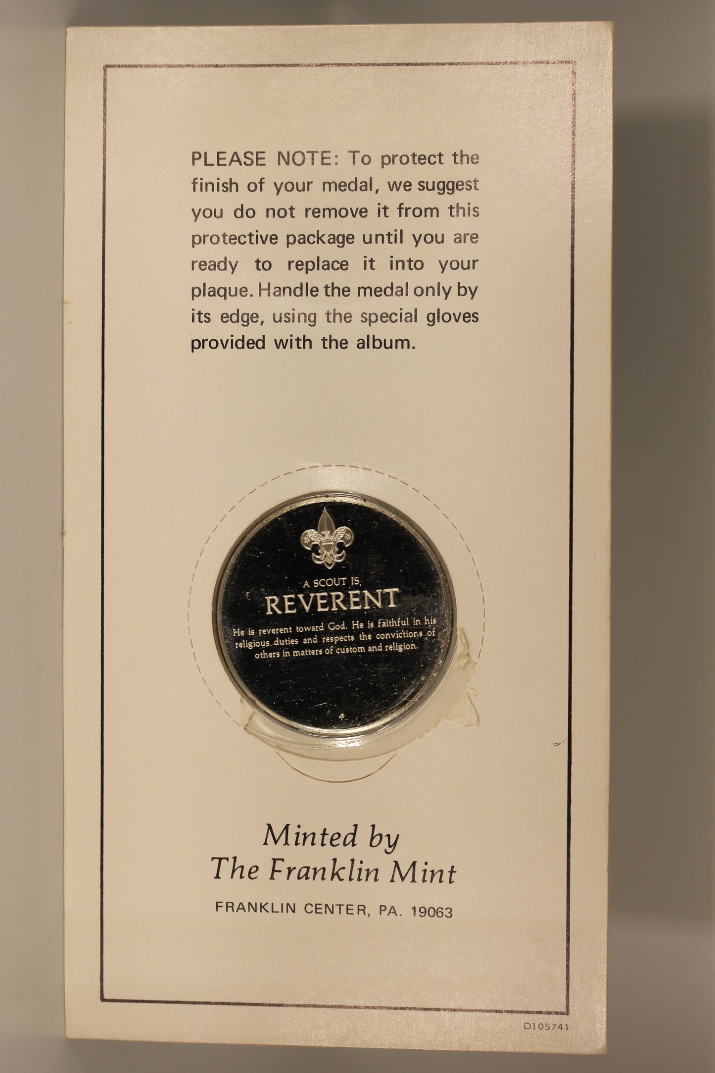 Norman Rockwell Spirit of Scouting Sterling Silver Proof Medal - Reverent