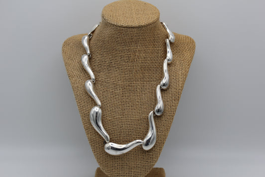 Vintage CII Mexico 925 Sterling Silver Modernist Graduated Domed Necklace - ~20 inch