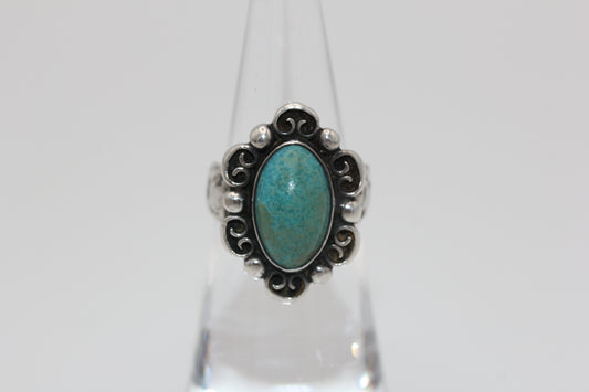 Vintage Abraham Tobias Sterling Silver Mexico Turquoise Ring - Sz 4.25