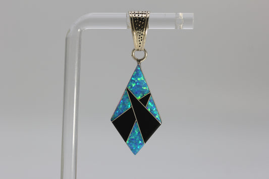 Vintage Nelson Garcia NG Kewa Sterling Turquoise Blue Opal  & Onyx Pendant - 1.75 inch