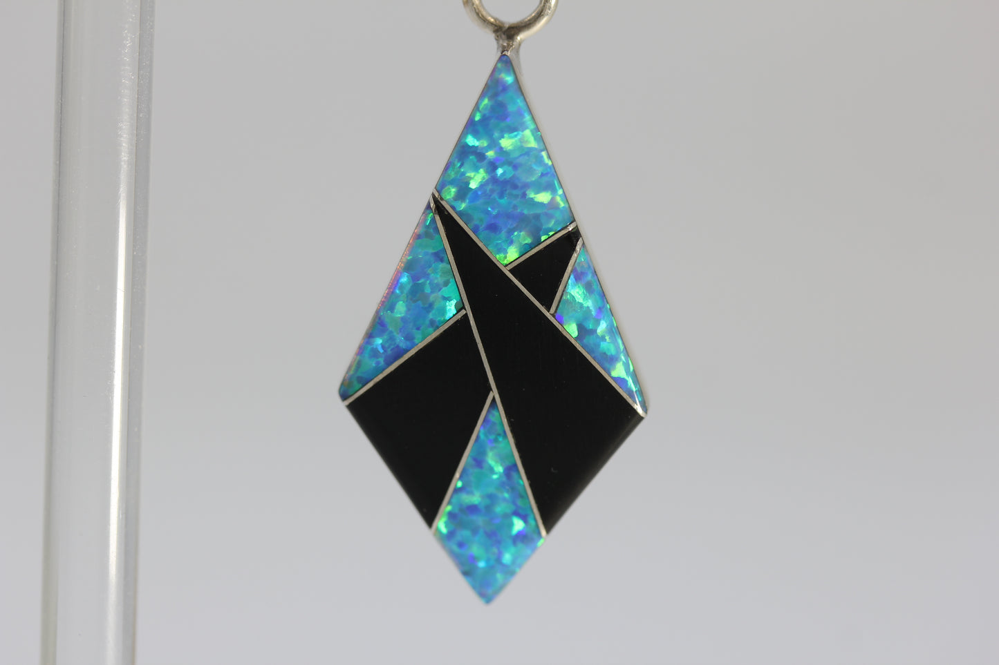 Vintage Nelson Garcia NG Kewa Sterling Turquoise Blue Opal  & Onyx Pendant - 1.75 inch