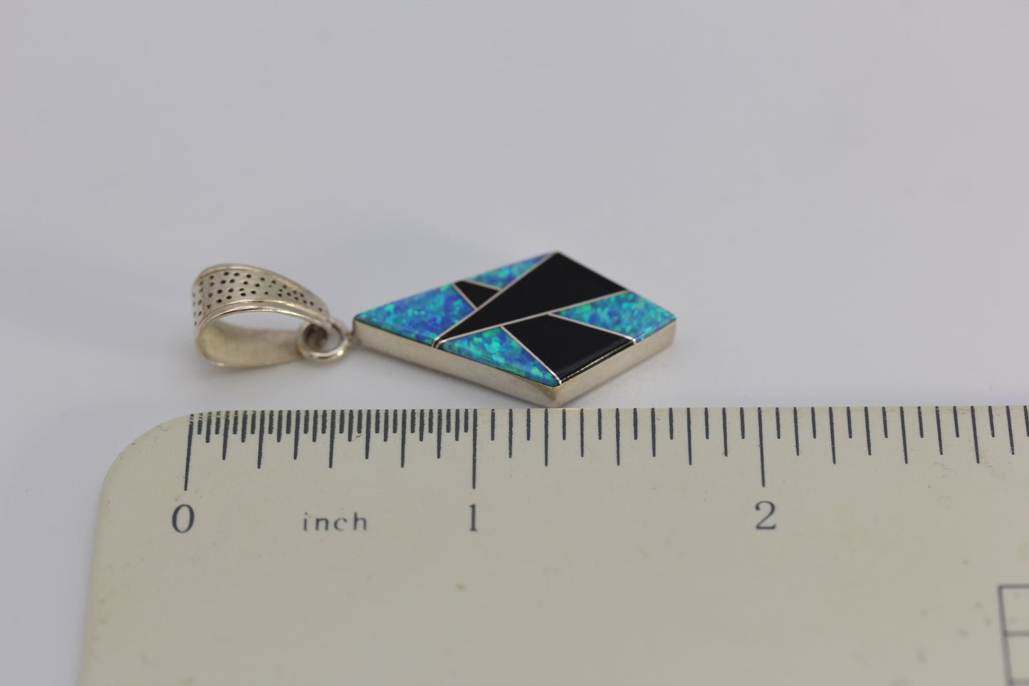 Vintage Nelson Garcia NG Kewa Sterling Turquoise Blue Opal  & Onyx Pendant - 1.75 inch