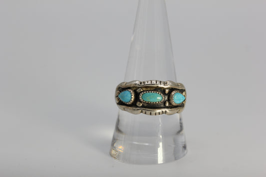 Johnny Pitchlynn Choctaw Signed 925 Sterling Turquoise Band Ring - 5.7 g Size 9.75