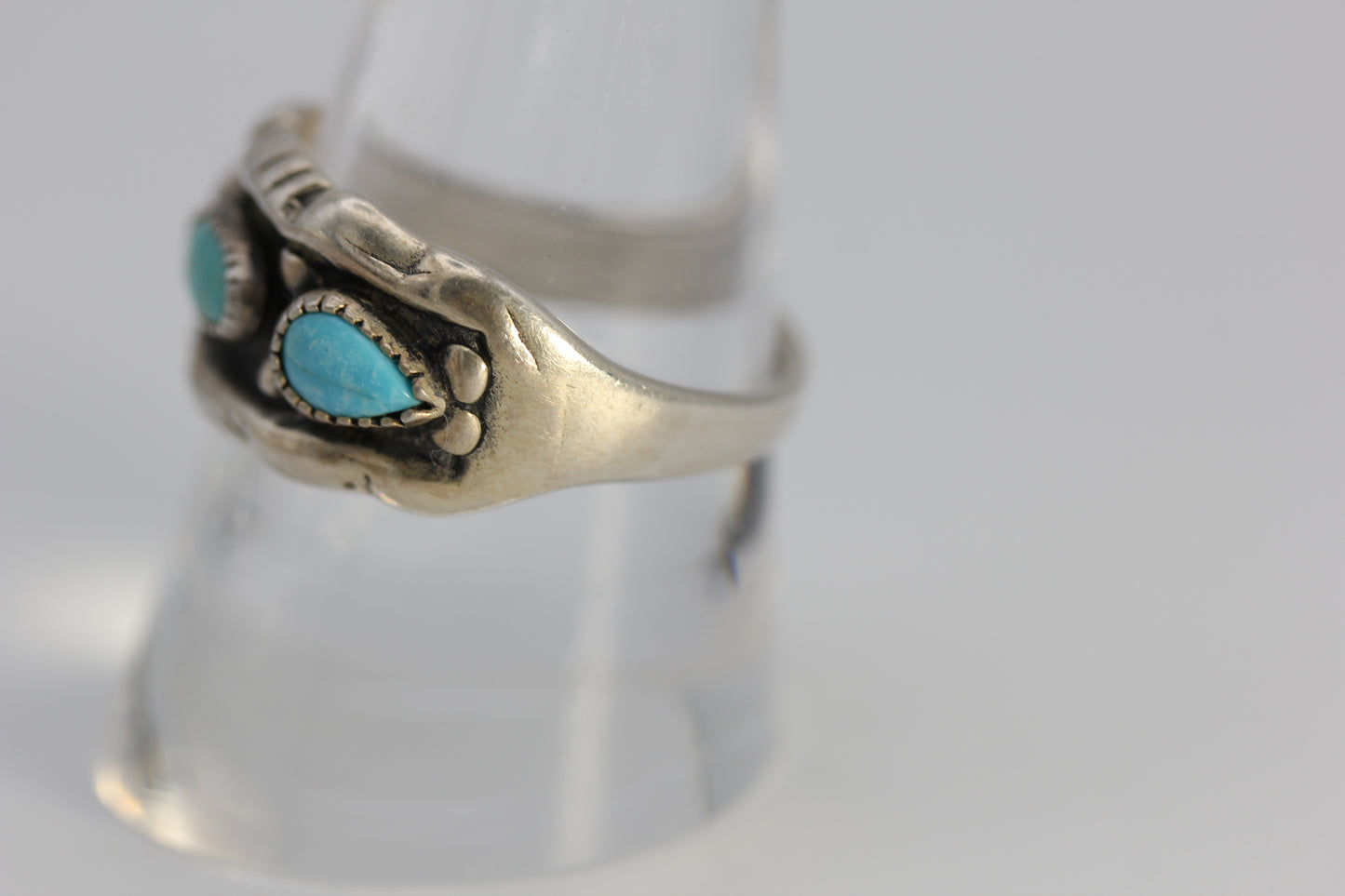 Johnny Pitchlynn Choctaw Signed 925 Sterling Turquoise Band Ring - 5.7 g Size 9.75