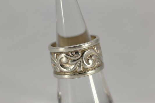 Vintage Sterling Silver 925 Ed Levin Wide Band Scroll Flower Ring Size 7.25