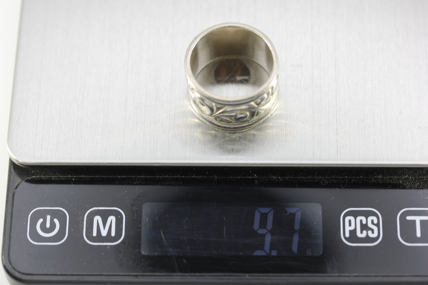 Vintage Sterling Silver 925 Ed Levin Wide Band Scroll Flower Ring Size 7.25