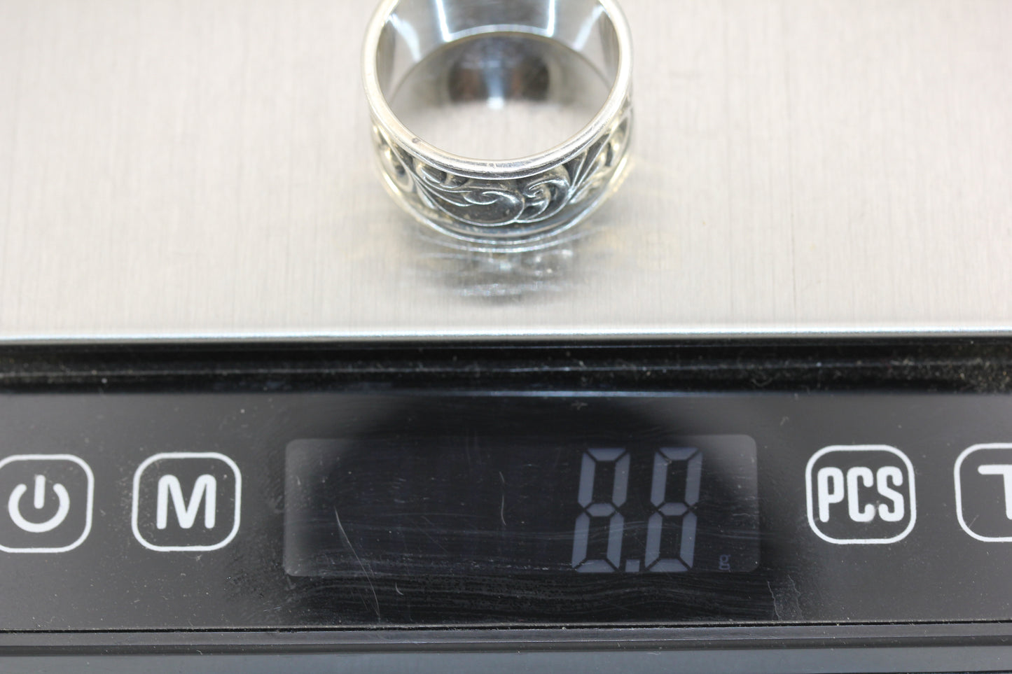 Vintage Sterling Silver 925 Ed Levin Oxidized Wide Band Scroll Ring Size 9.75-10