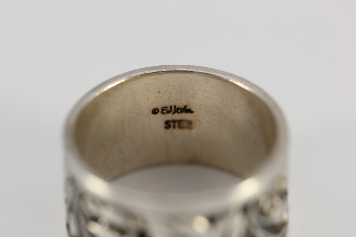 Vintage Sterling Silver 925 Ed Levin Oxidized Wide Band Scroll Leaf Ring Size 8.25