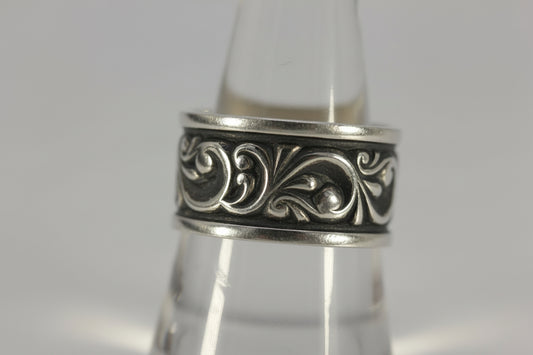 Vintage Sterling Silver 925 Ed Levin Oxidized Wide Band Scroll Ring Size 9.75-10