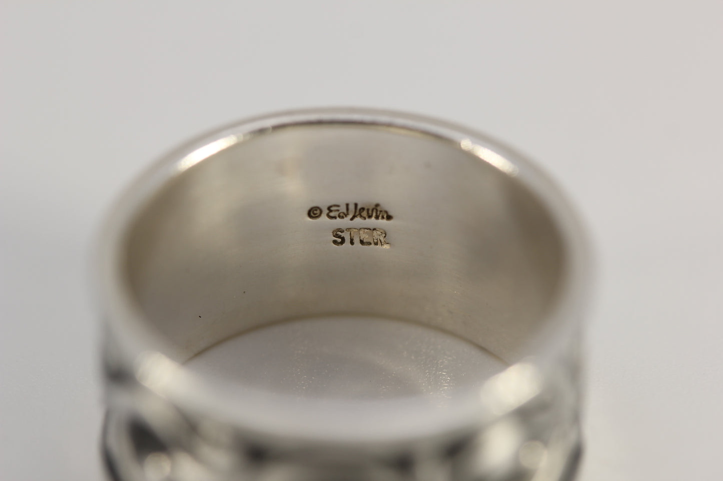 Vintage Sterling Silver 925 Ed Levin Oxidized Wide Band Scroll Ring Size 9.75-10