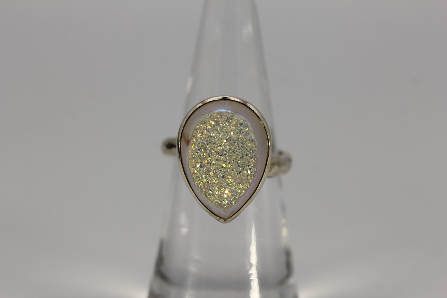 Starborn Sterling Silver 925 Pear Shaped White Druzy Quartz Ring - Sz 6.5
