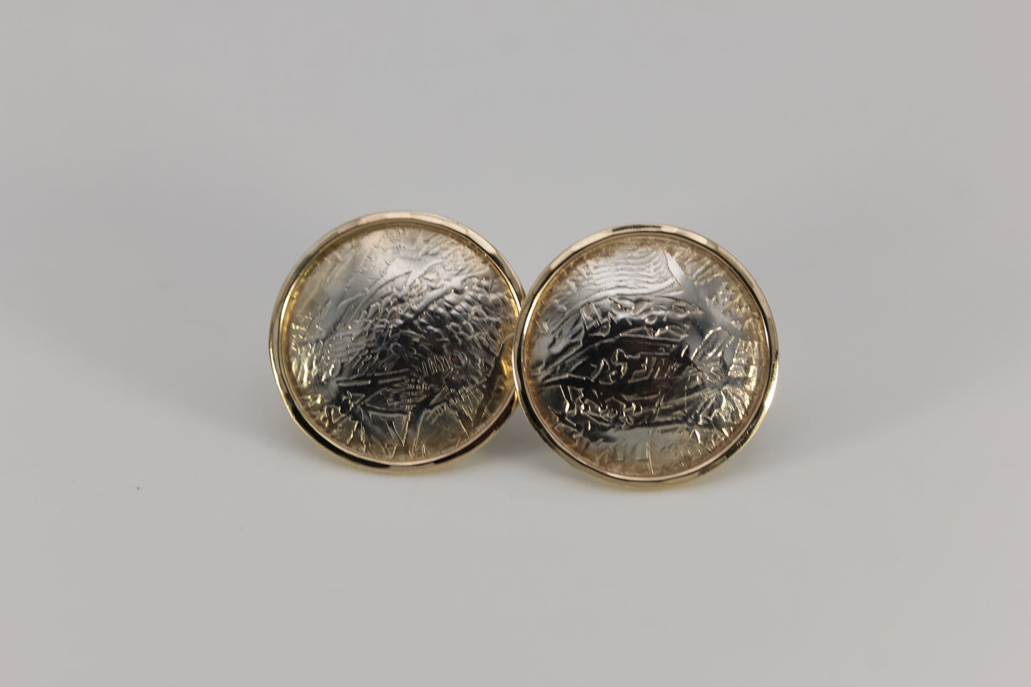 Vintage Ed Levin Sterling Silver 925 & 14k Yellow Gold Round Stud Earrings NO BACKS