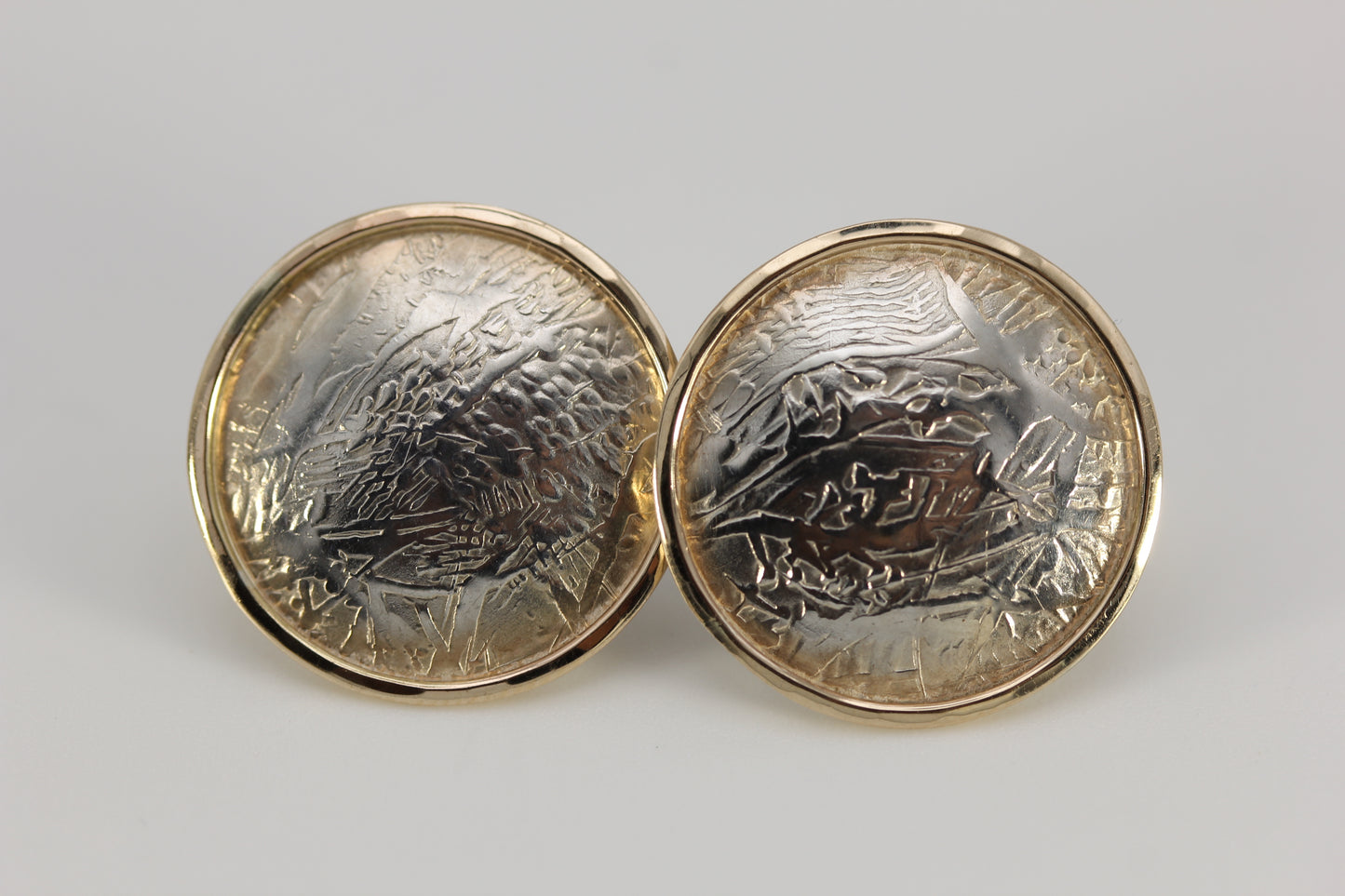 Vintage Ed Levin Sterling Silver 925 & 14k Yellow Gold Round Stud Earrings NO BACKS