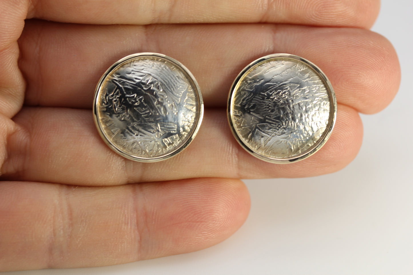 Vintage Ed Levin Sterling Silver 925 & 14k Yellow Gold Round Stud Earrings NO BACKS