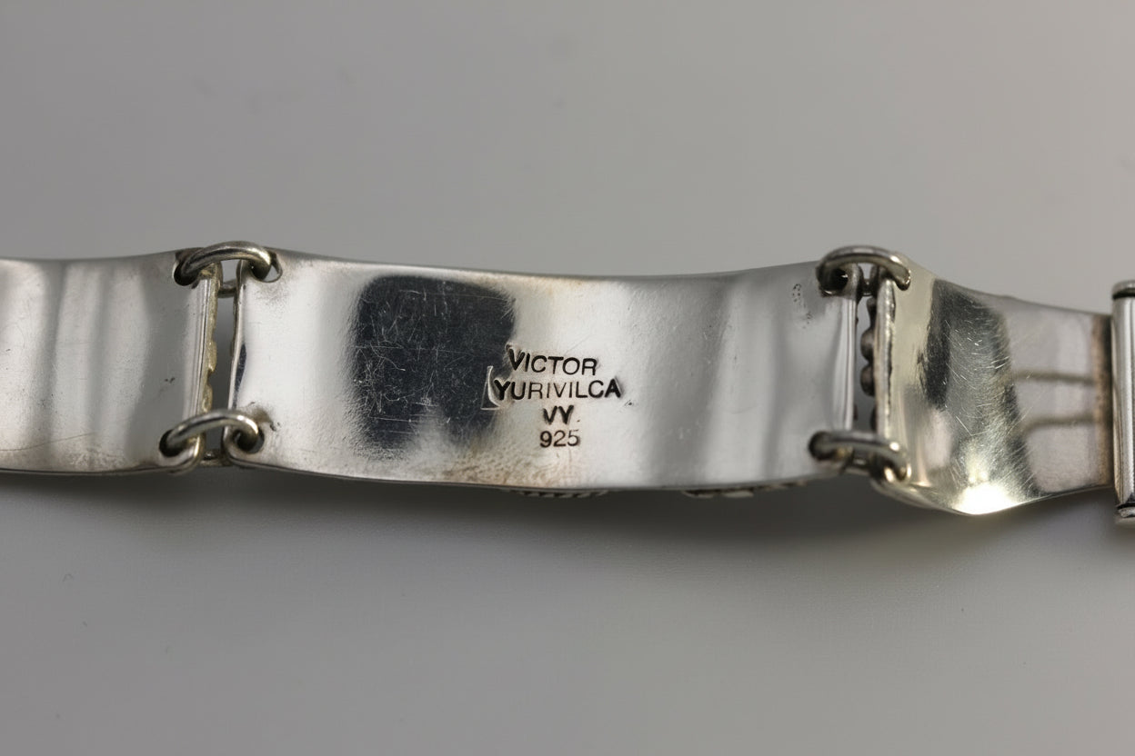 Vintage Victor Yurivilca Green Stone Bracelet ~6 in 23.2 grams