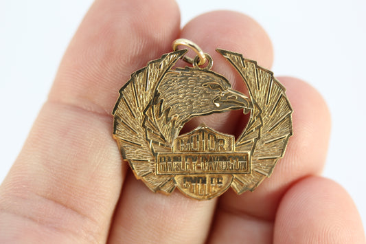 10k Yellow Gold Harley Davidson Cycles w/ Eagle Pendant Charm 2.8 grams