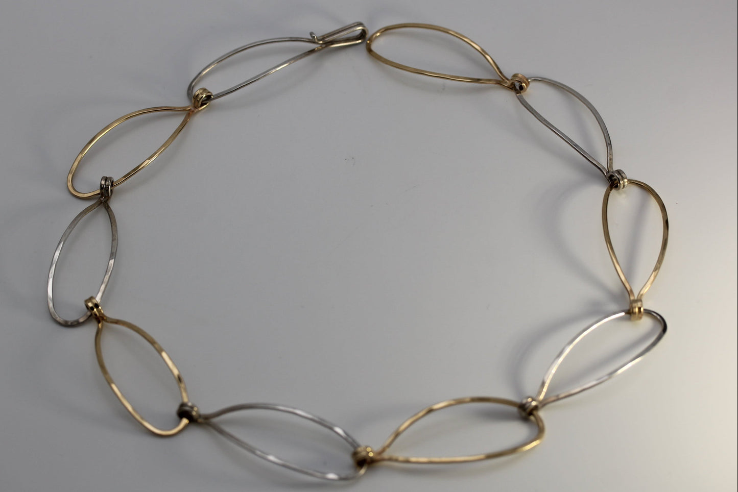 Vintage Ed Levin 14k Yellow Gold & Sterling Silver 925 Oval Link Necklace 18 inch 19.6 gr