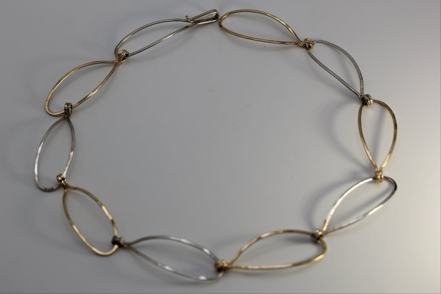 Vintage Ed Levin 14k Yellow Gold & Sterling Silver 925 Oval Link Necklace 18 inch 19.6 gr