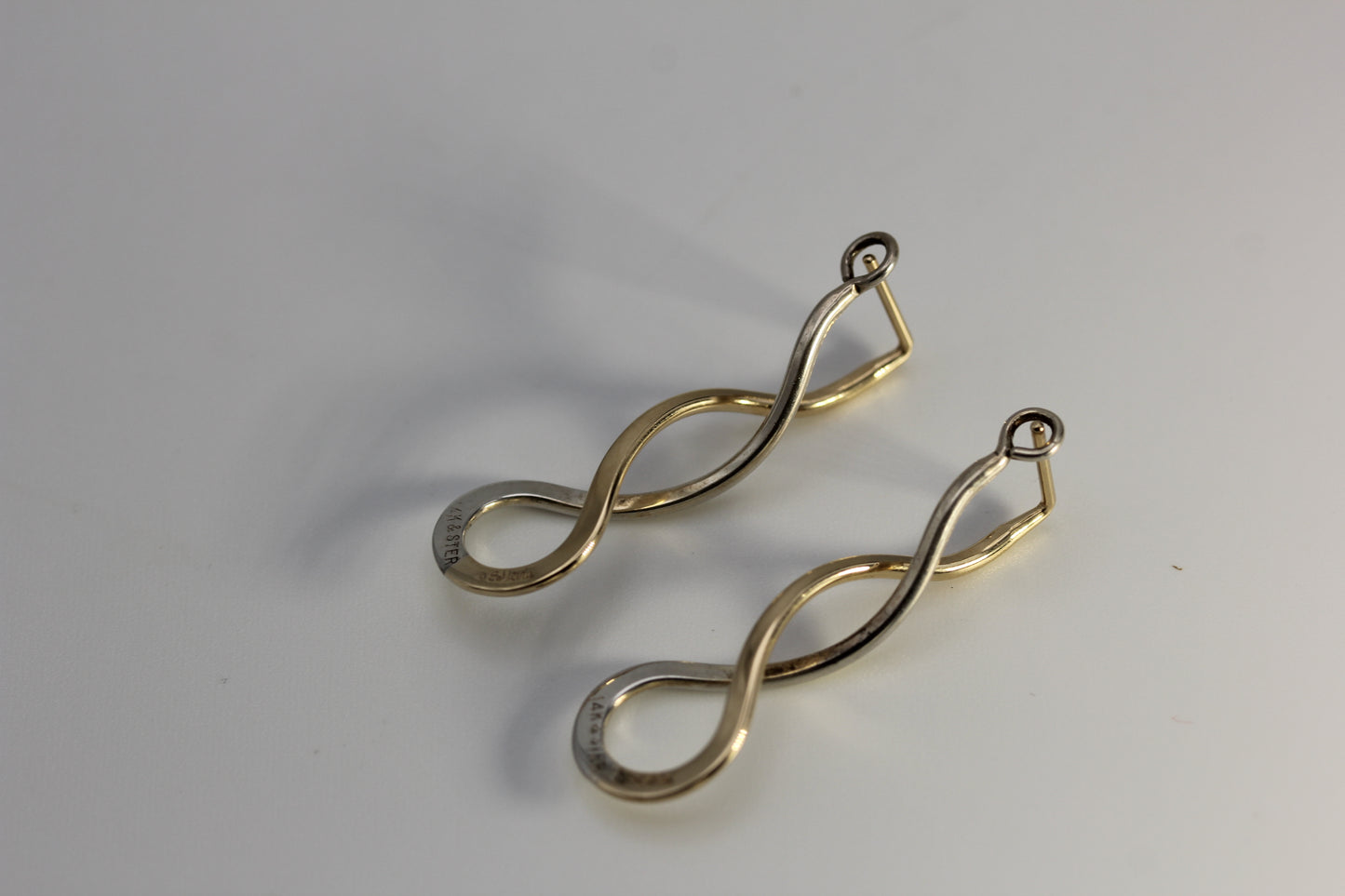 Vintage Ed Levin Sterling Silver 925 & 14k Yellow Gold Endless Braid Pierced Earrings 1.5 in