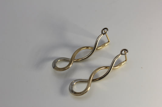 Vintage Ed Levin Sterling Silver 925 & 14k Yellow Gold Endless Braid Pierced Earrings 1.5 in