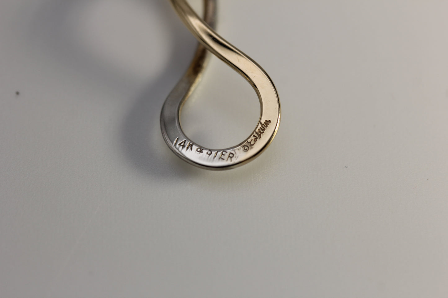 Vintage Ed Levin Sterling Silver 925 & 14k Yellow Gold Endless Braid Pierced Earrings 1.5 in