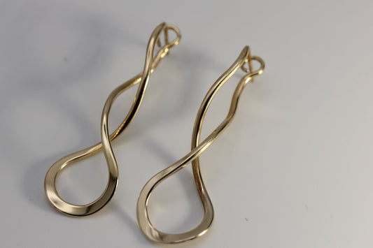 Vintage Ed Levin Sterling Silver 925 & 14k Yellow Gold Endless Braid Pierced Earrings 1-7/8 in