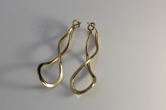 Vintage Ed Levin Sterling Silver 925 & 14k Yellow Gold Endless Braid Pierced Earrings 1-7/8 in