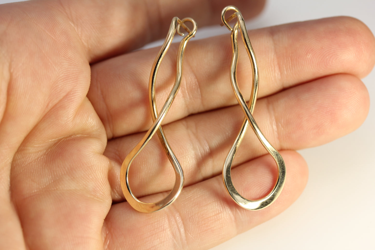 Vintage Ed Levin Sterling Silver 925 & 14k Yellow Gold Endless Braid Pierced Earrings 1-7/8 in