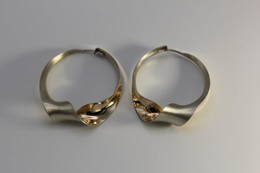 Vintage Gerhard Herbst Sterling Silver 925 & 14k Twist Hoop Earrings 1.5 in 5 gr