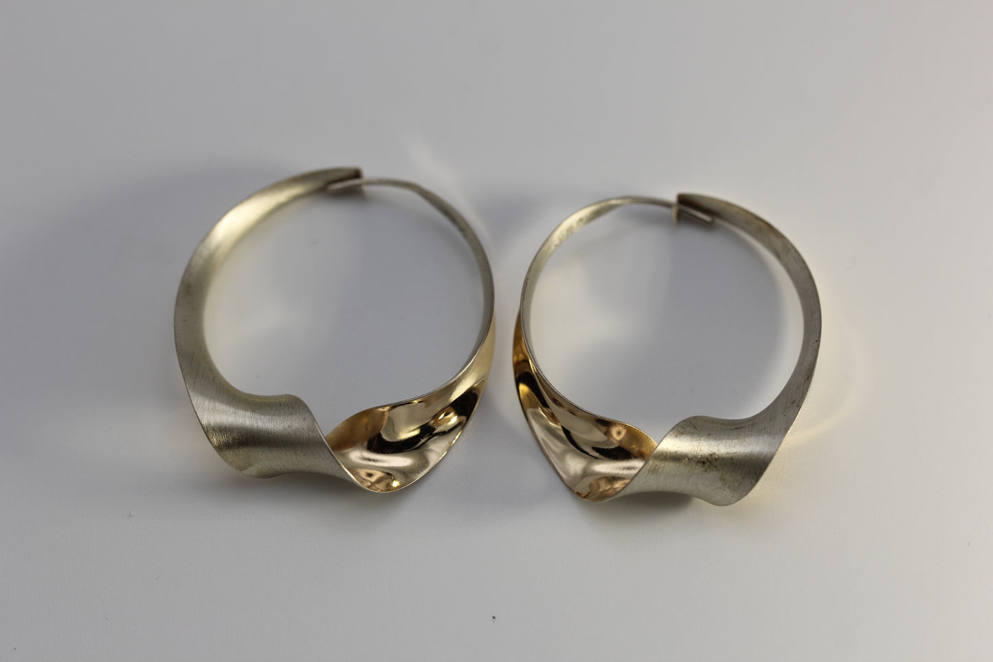 Vintage Gerhard Herbst Sterling Silver 925 & 14k Twist Hoop Earrings 1.5 in 5 gr