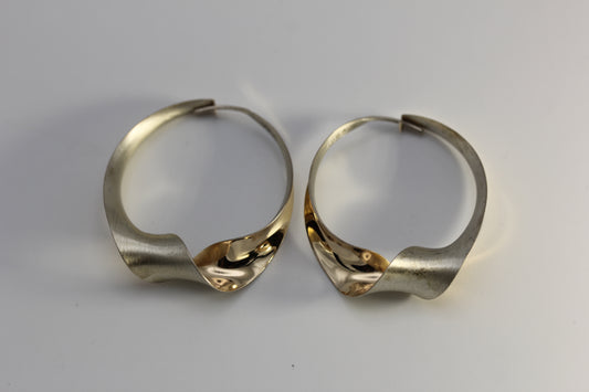 Vintage Gerhard Herbst Sterling Silver 925 & 14k Twist Hoop Earrings 1.5 in 5 gr