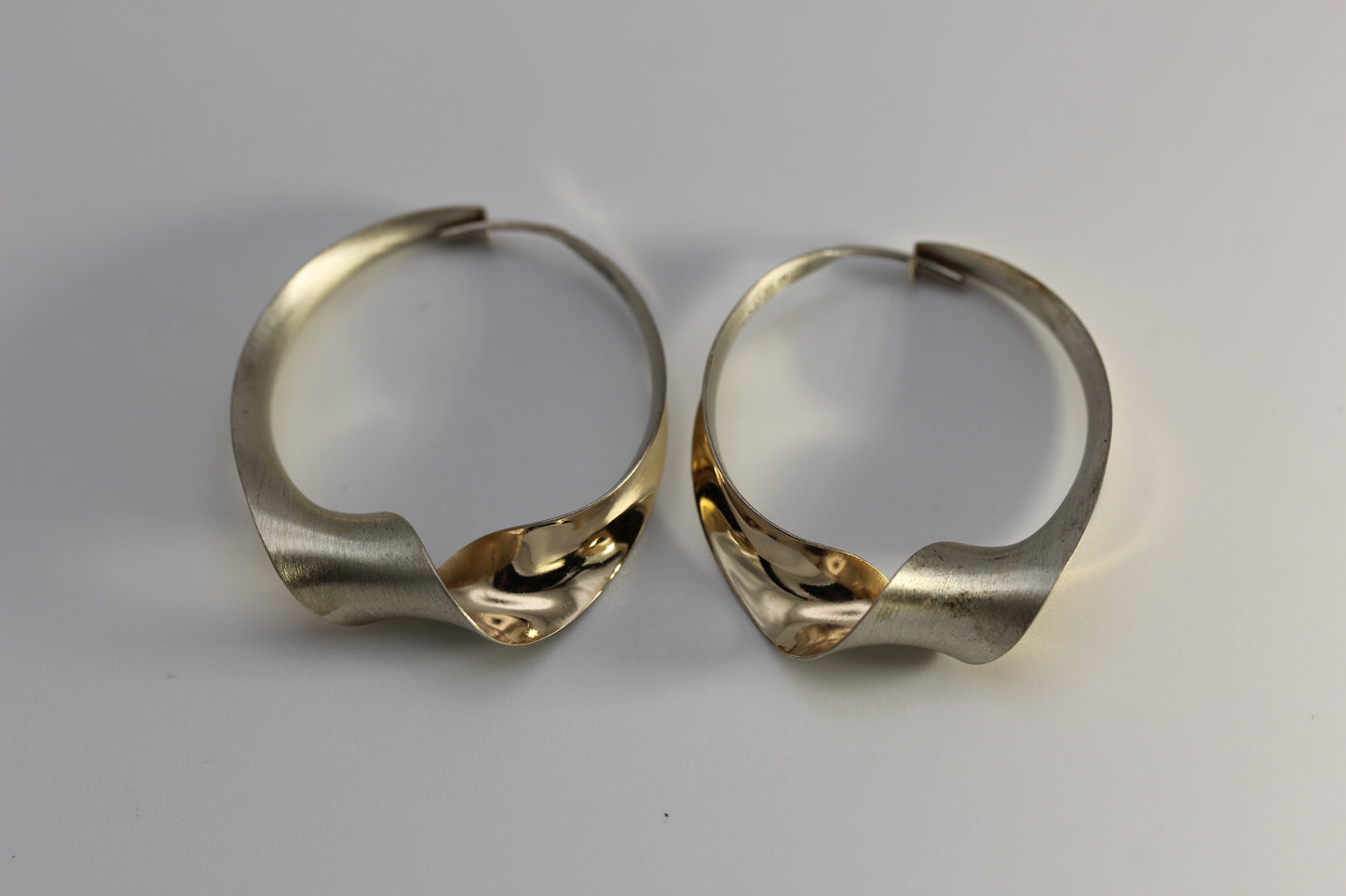 Vintage Gerhard Herbst Sterling Silver 925 & 14k Twist Hoop Earrings 1.5 in 5 gr