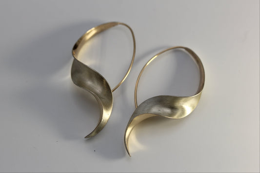 Vintage Gerhard Herbst Sterling Silver 925 & 14k Freemform Hoop Earrings 2 in 4.5 gr