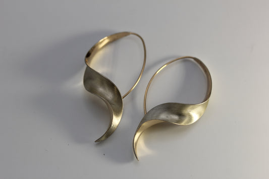 Vintage Gerhard Herbst Sterling Silver 925 & 14k Freemform Hoop Earrings 2 in 4.5 gr