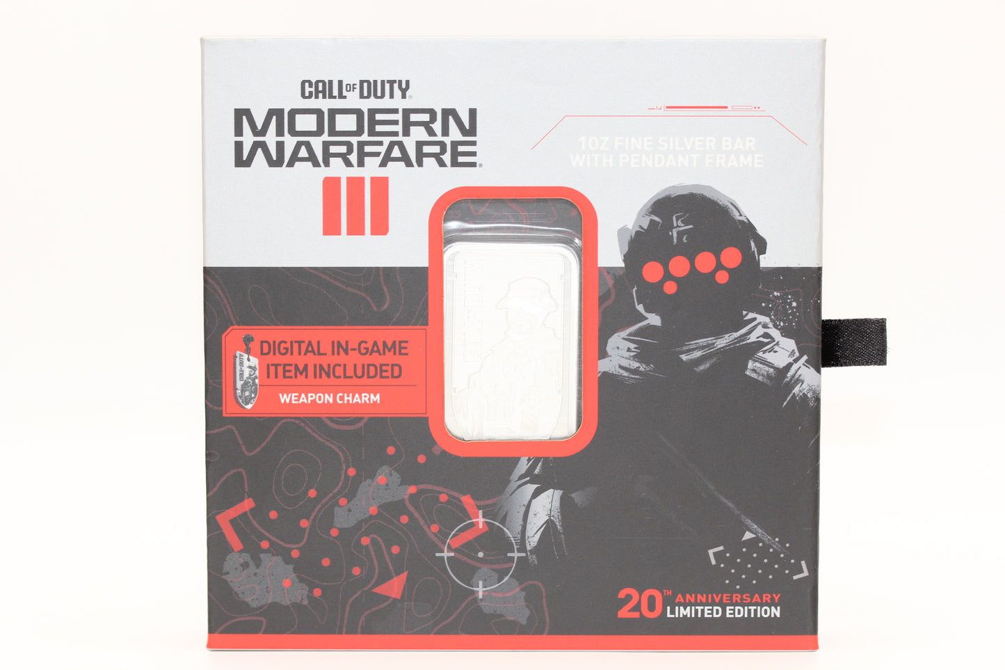 1 oz .999 Fine Silver PAMP Call of Duty®: Modern Warfare® III Bar w/ Pendant Frame & Box