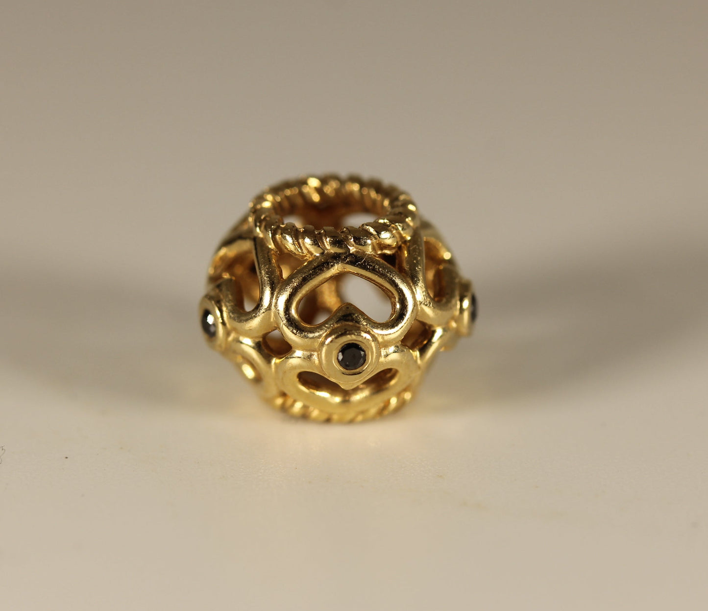 Pandora 14k Gold Heart Black Diamond Openwork Charm Bead - #750466DB