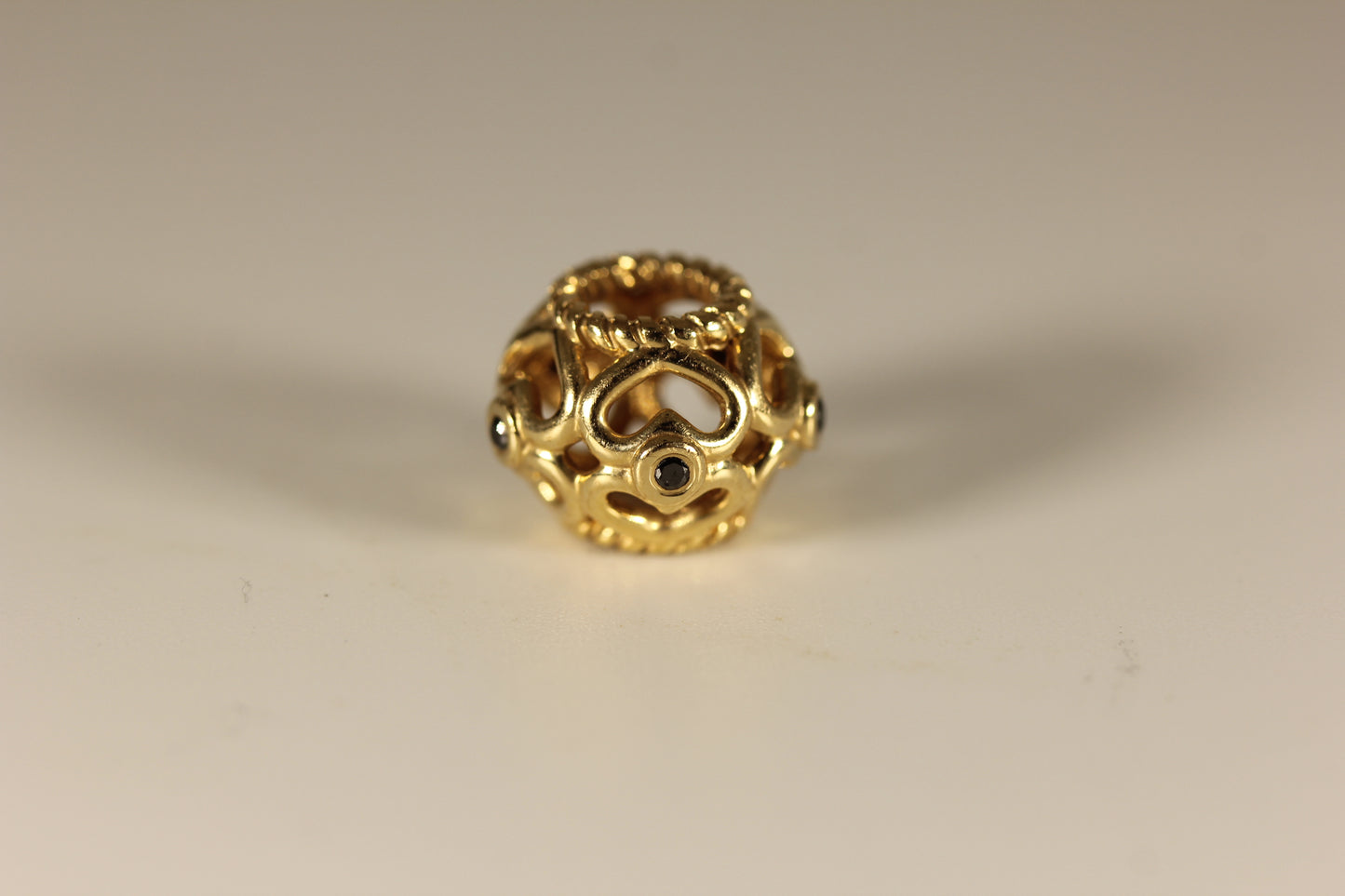 Pandora 14k Gold Heart Black Diamond Openwork Charm Bead - #750466DB