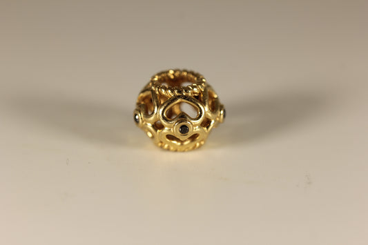Pandora 14k Gold Heart Black Diamond Openwork Charm Bead - #750466DB