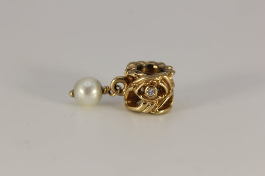 Pandora 14k Yellow Gold Secret Pearl Dangle with Diamonds #750460D
