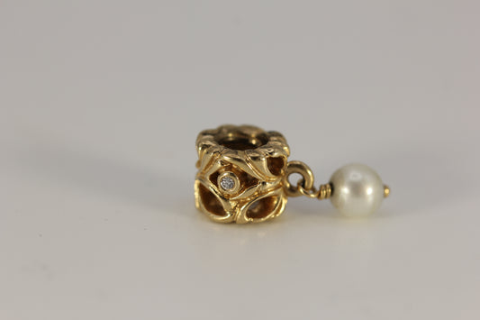 Pandora 14k Yellow Gold Secret Pearl Dangle with Diamonds #750460D