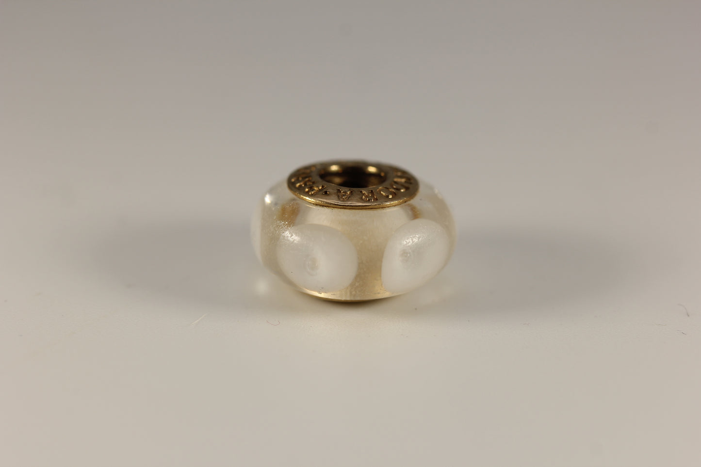 Pandora 14k Gold White Murano Glass "Mystic" Bead Charm Retired - #750406