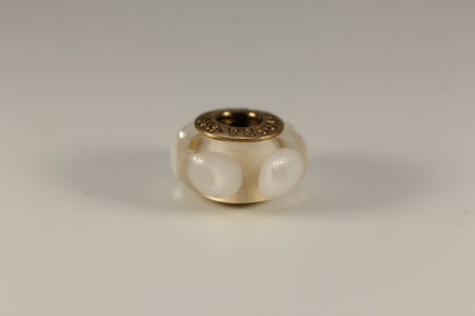 Pandora 14k Gold White Murano Glass "Mystic" Bead Charm Retired - #750406