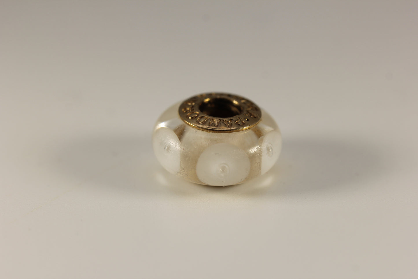 Pandora 14k Gold White Murano Glass "Mystic" Bead Charm Retired - #750406