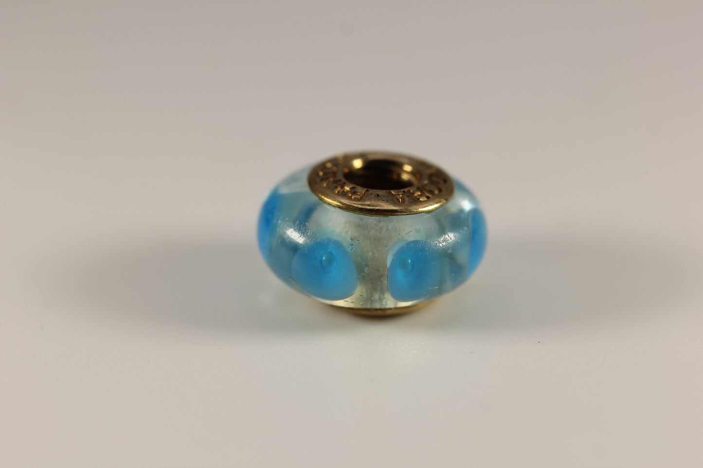 Pandora 14k Gold Light Blue Murano Glass "Mystic" Bead Charm Retired - #750403