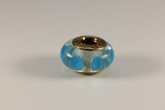 Pandora 14k Gold Light Blue Murano Glass "Mystic" Bead Charm Retired - #750403
