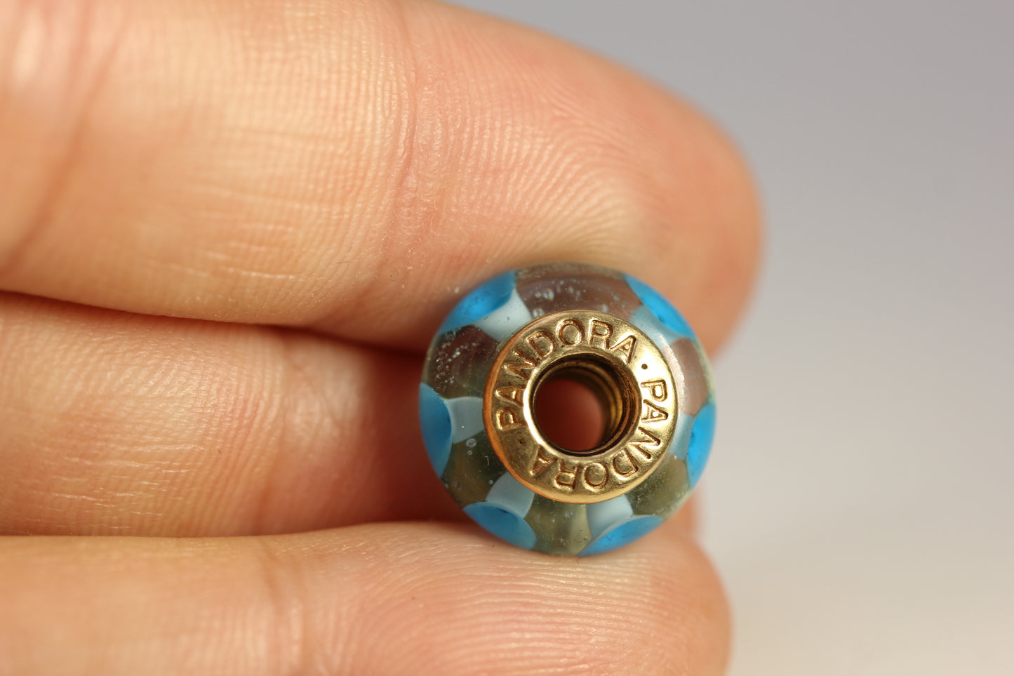 Pandora 14k Gold Light Blue Murano Glass "Mystic" Bead Charm Retired - #750403