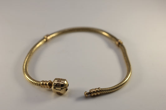Pandora Moments 14k Yellow Gold Snake Chain Bracelet Barrel Clasp 7.5in (19cm)