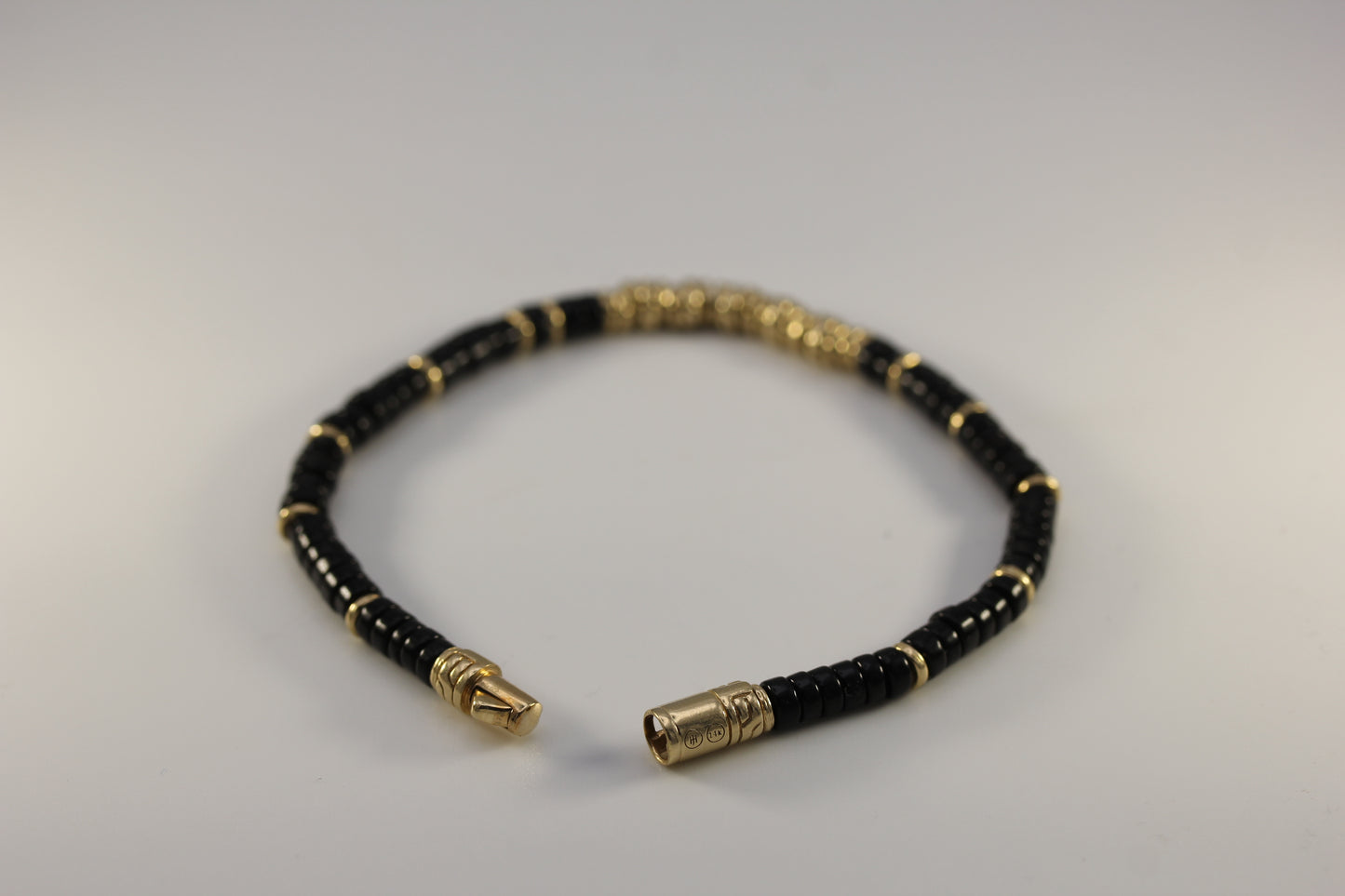 John Hardy 14K Yellow Gold Onyx Heishi Bracelet ~7.25in
