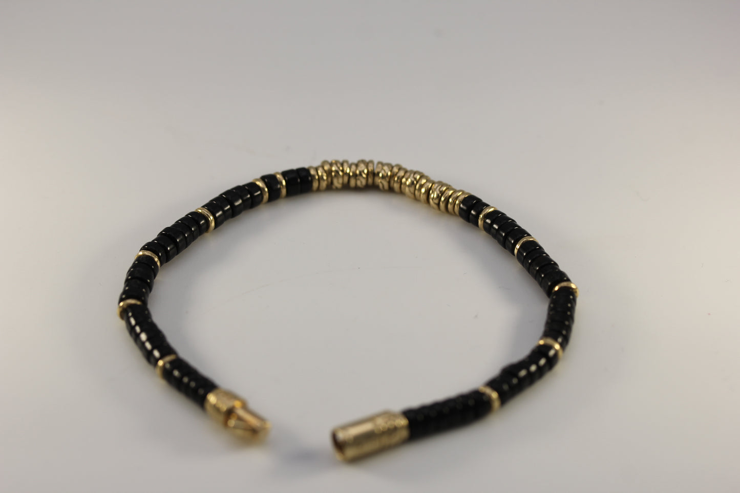 John Hardy 14K Yellow Gold Onyx Heishi Bracelet ~7.25in