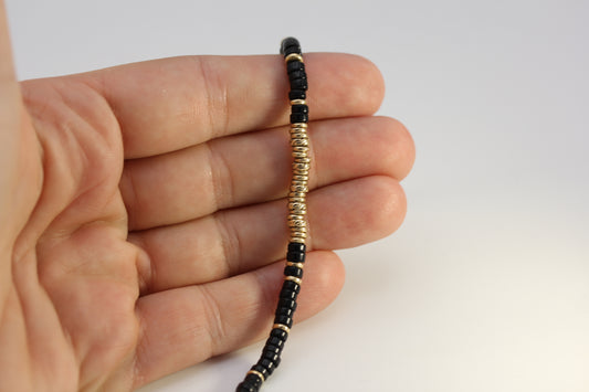 John Hardy 14K Yellow Gold Onyx Heishi Bracelet ~7.25in